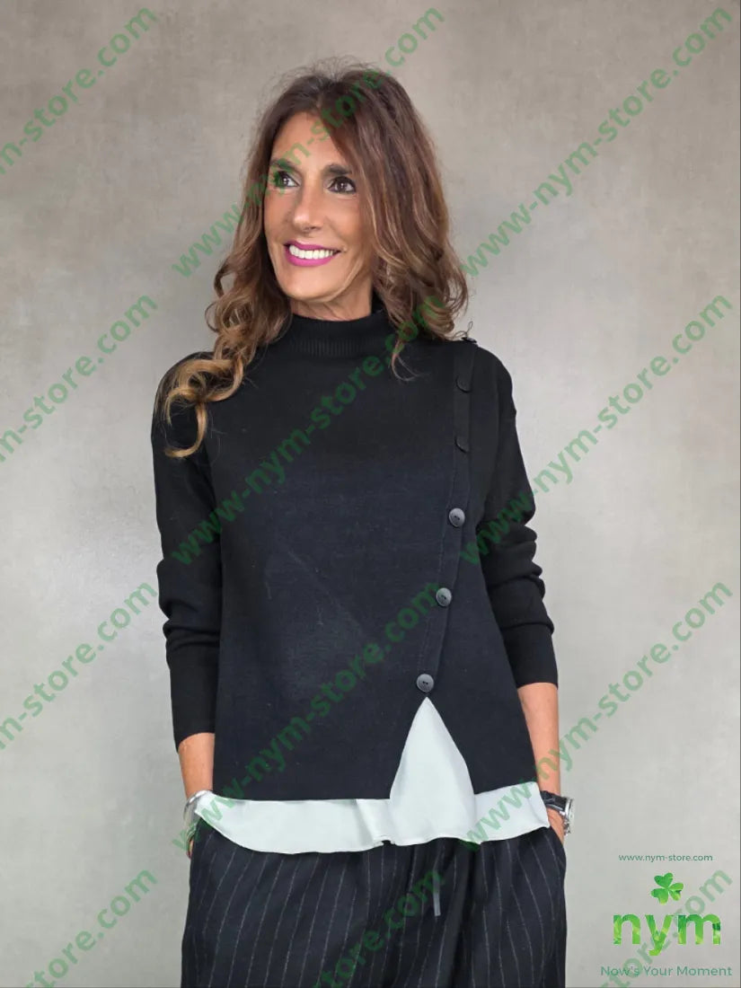 maglia lupetto bottoni trasversali 50vi30pa20pl U / NERO / AI25 MAGLIA