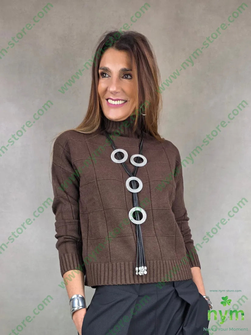 maglia mezzo collo motivo quadro 50vi30pa20pl U / MARRONE / AI25 MAGLIA