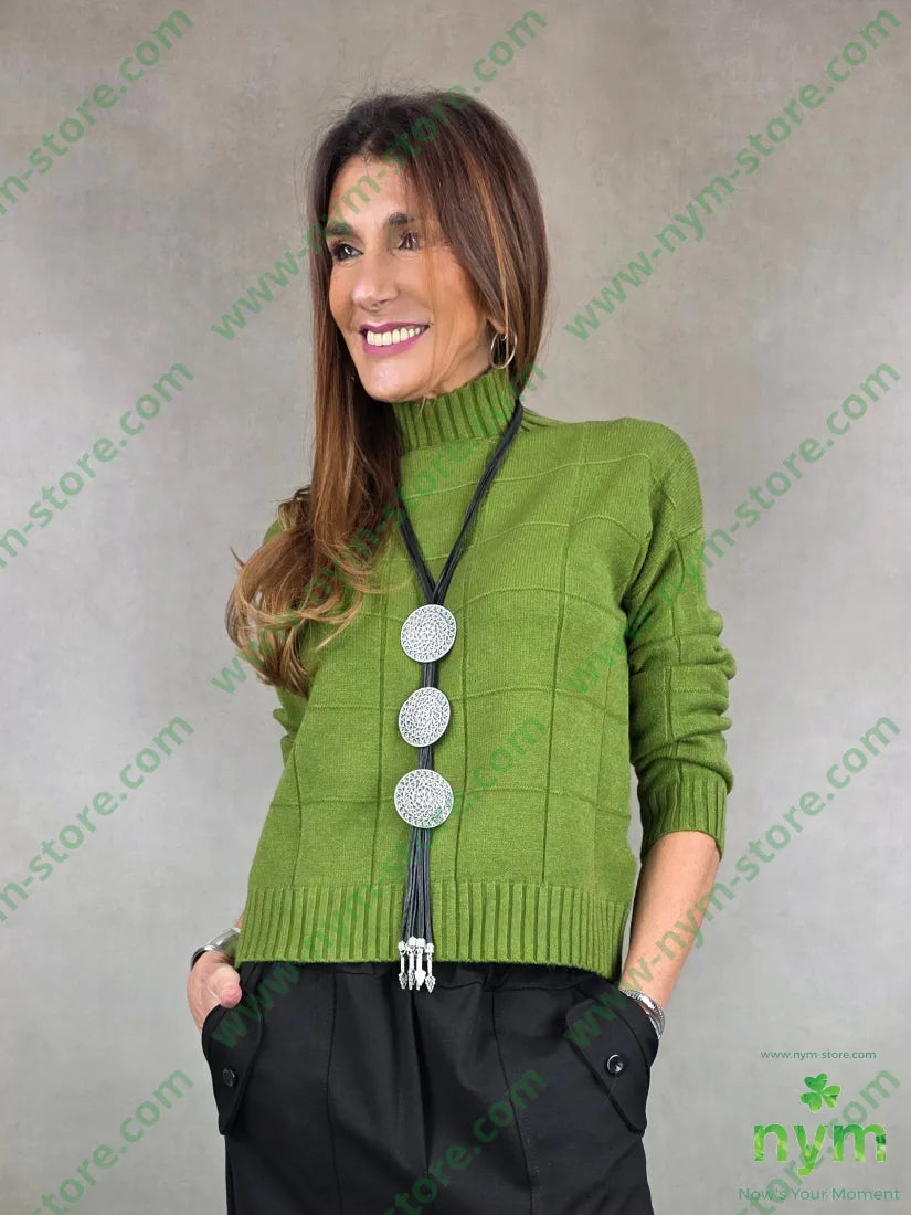 maglia mezzo collo motivo quadro 50vi30pa20pl U / VERDE / AI25 MAGLIA