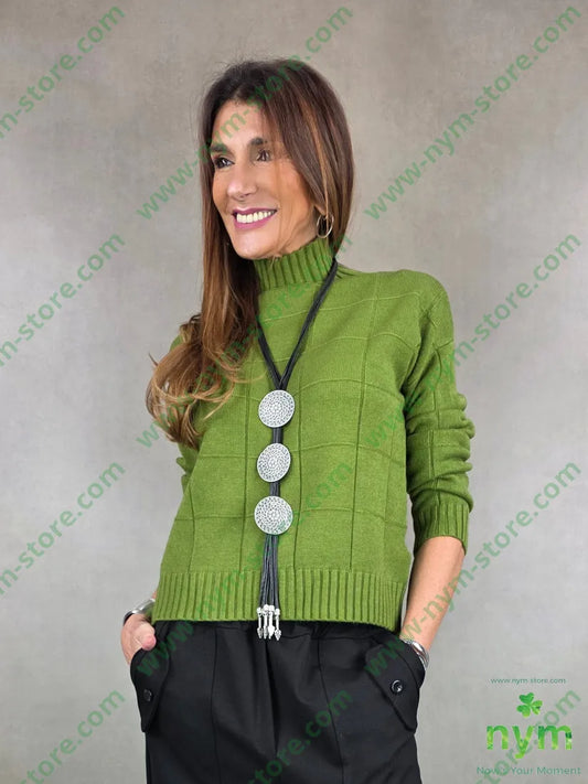 maglia mezzo collo motivo quadro 50vi30pa20pl U / VERDE / AI25 MAGLIA