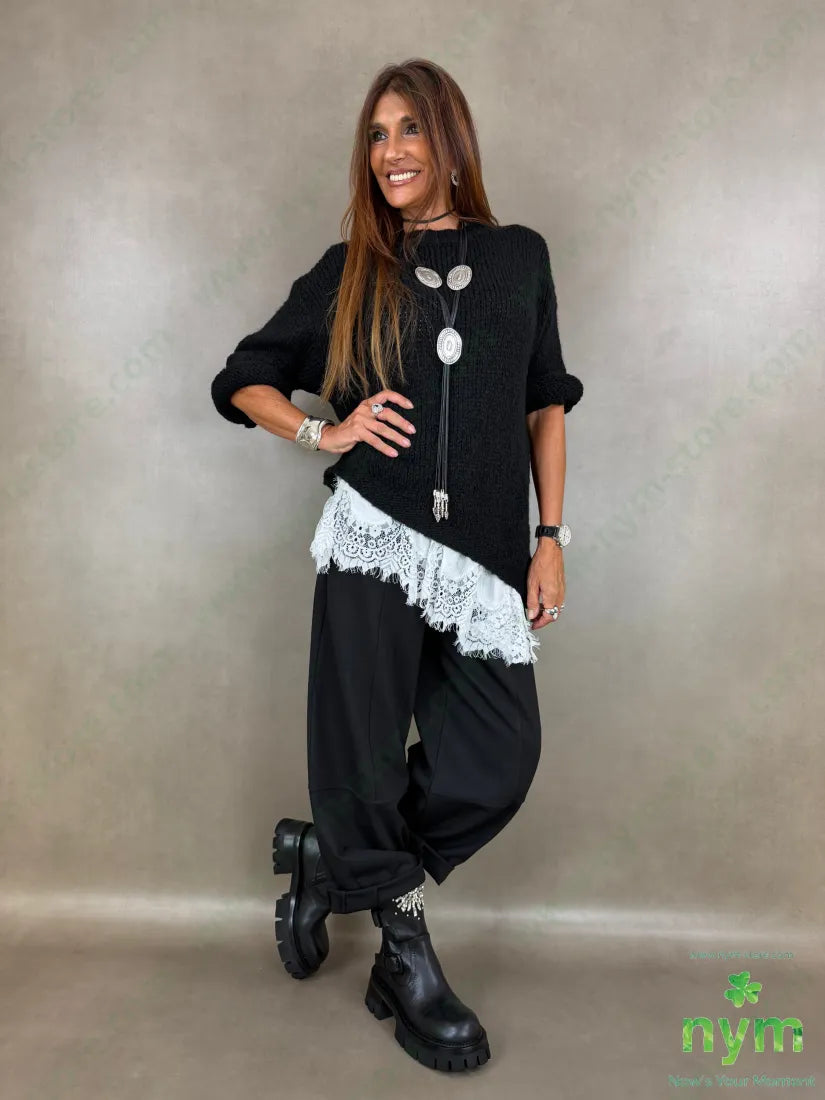 maglia misto lana piu lunga lato 65ac17pa9vi7wo - U / NERO / AI26 - MAGLIA