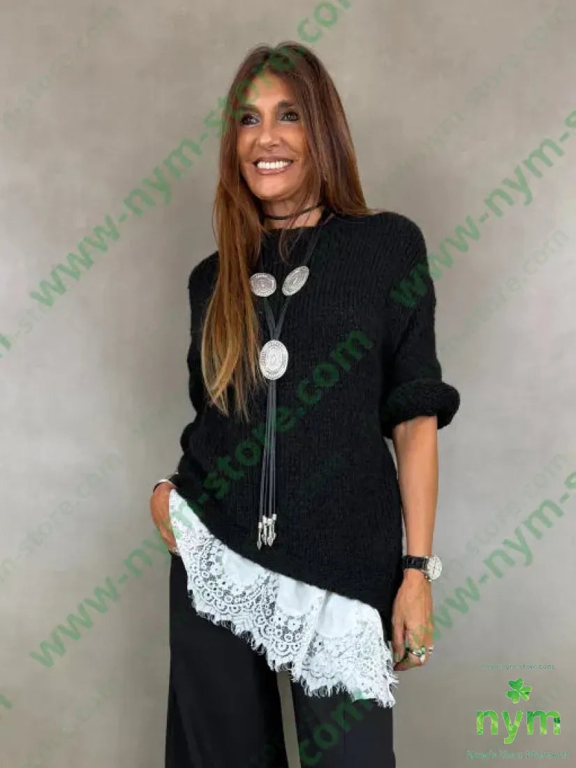 maglia misto lana piu lunga lato 65ac17pa9vi7wo - U / NERO / AI26 - MAGLIA