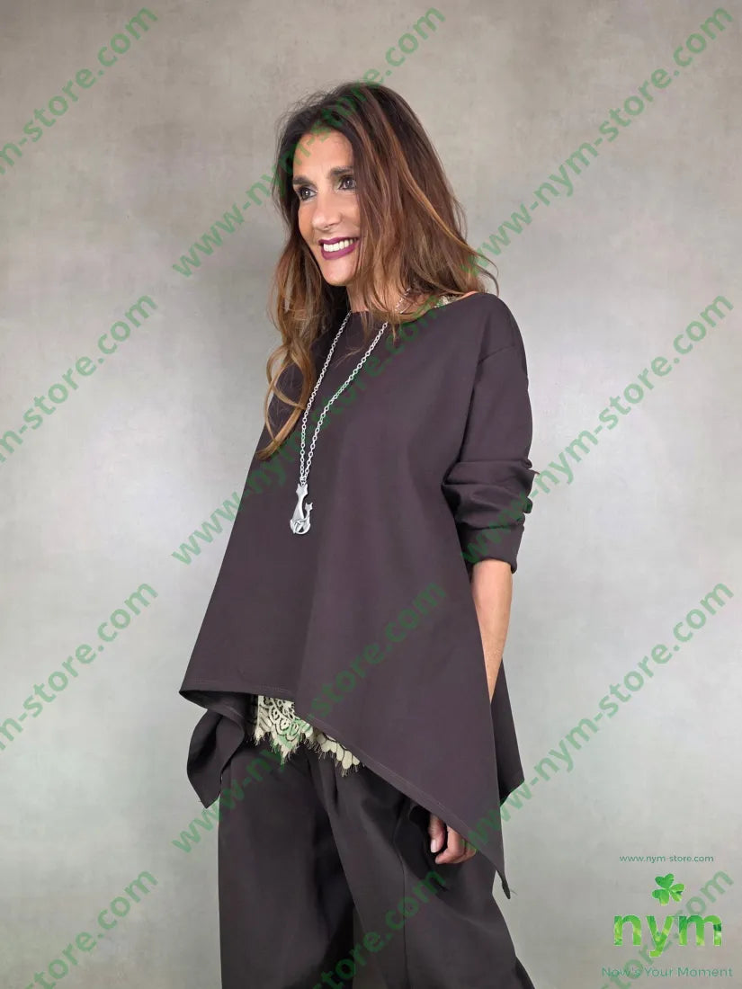 maglia pm lunga nei lati 68vi30ny5ea U / MARRONE / AI25 MAGLIA