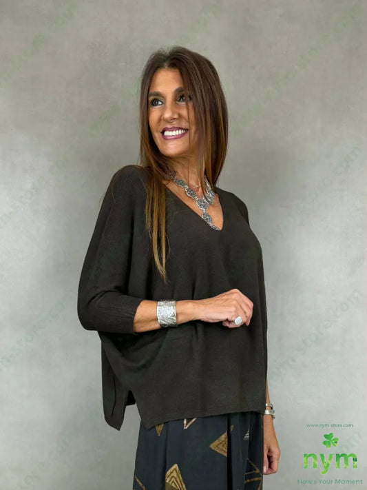Maglia scollo V senza cuciture 50vi27pl23pa - U / MARRONE / AI26 - MAGLIA
