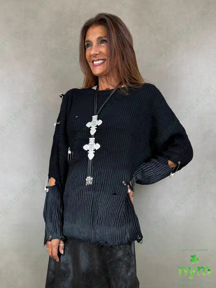 maglia strappata con spille 100pc - U / NERO / AI26 - MAGLIA
