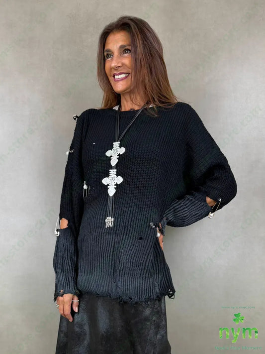 maglia strappata con spille 100pc - U / NERO / AI26 - MAGLIA