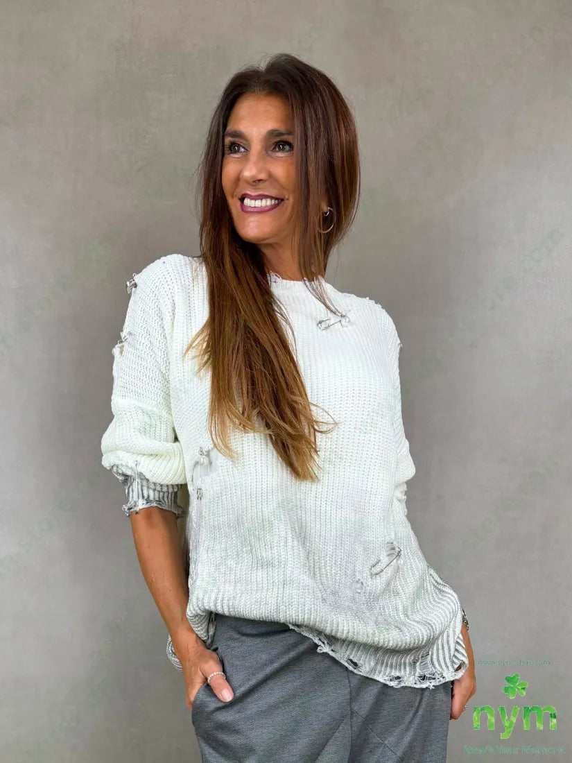 maglia strappata con spille 100pc - U / PANNA / AI26 - MAGLIA