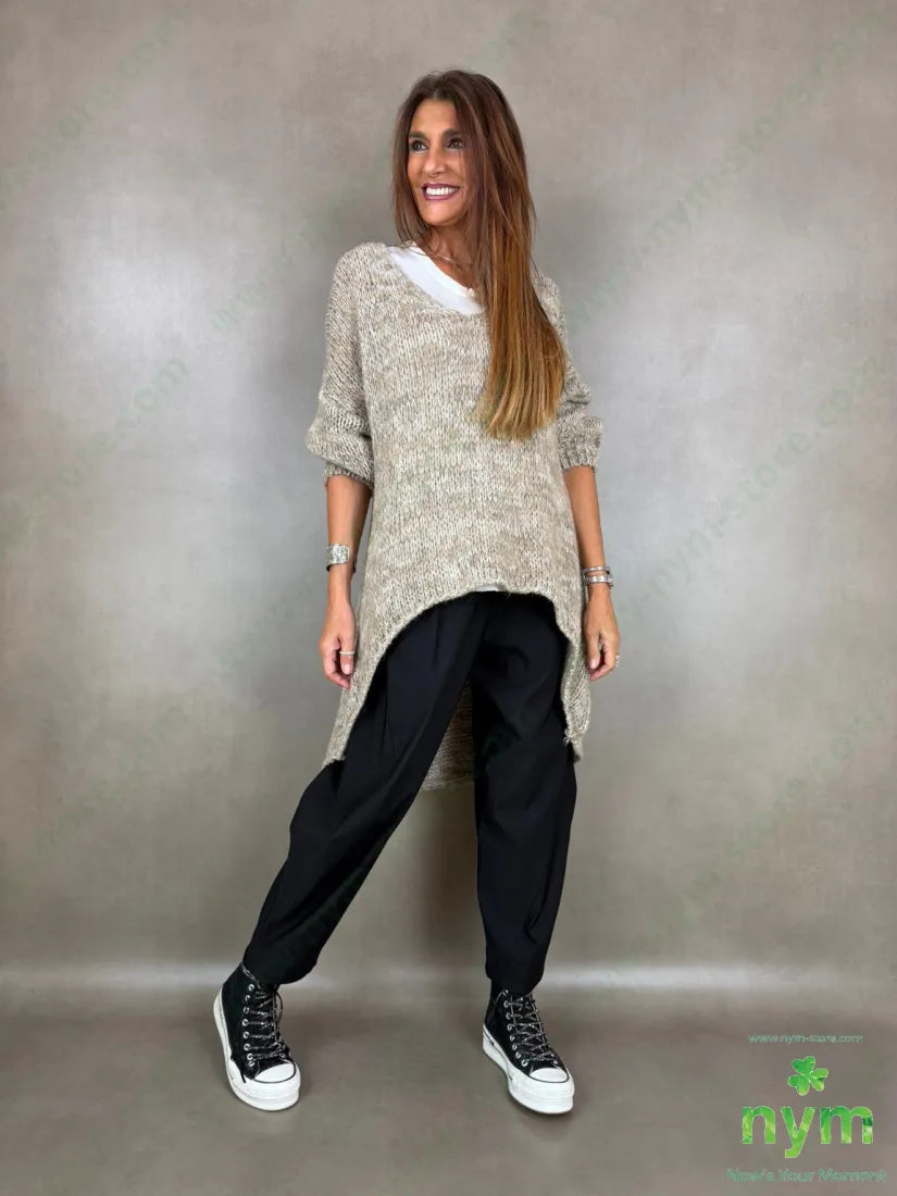 Maglia superover scollo a V effetto tweed 38ac29pa14pl12wp7wo - MAGLIA
