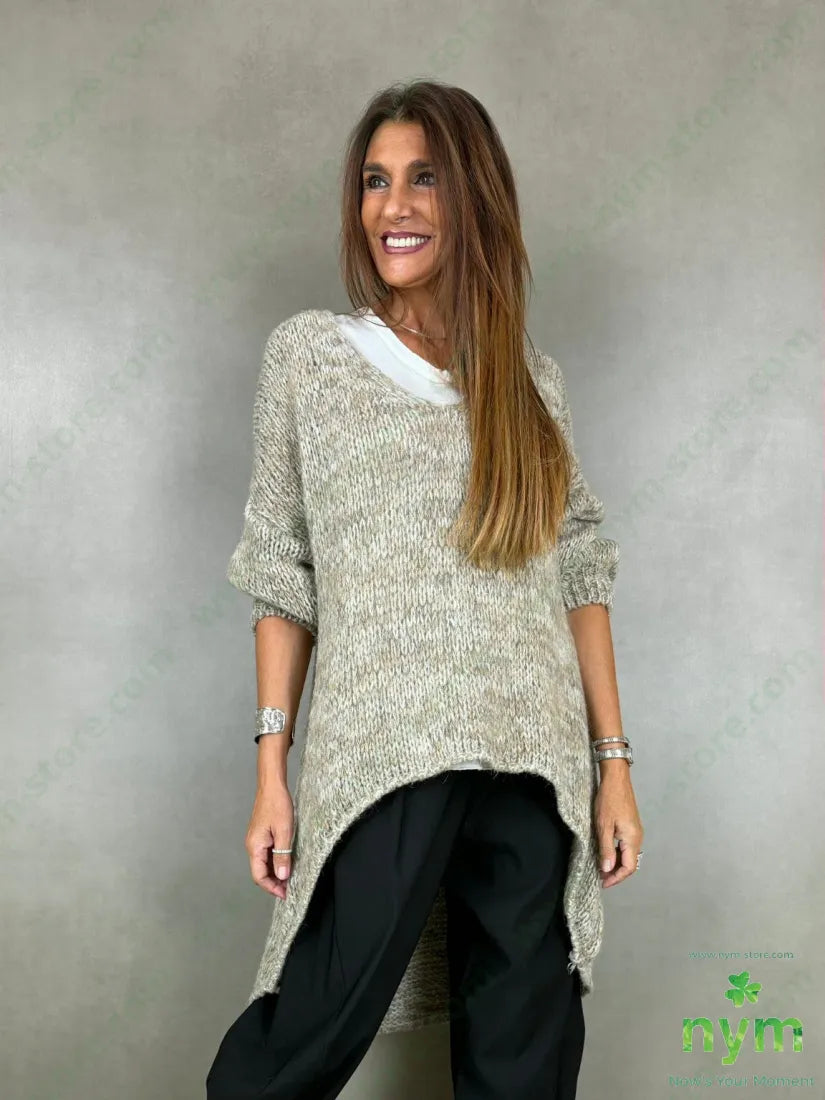 Maglia superover scollo a V effetto tweed 38ac29pa14pl12wp7wo - U / BEIGE / AI26 - MAGLIA