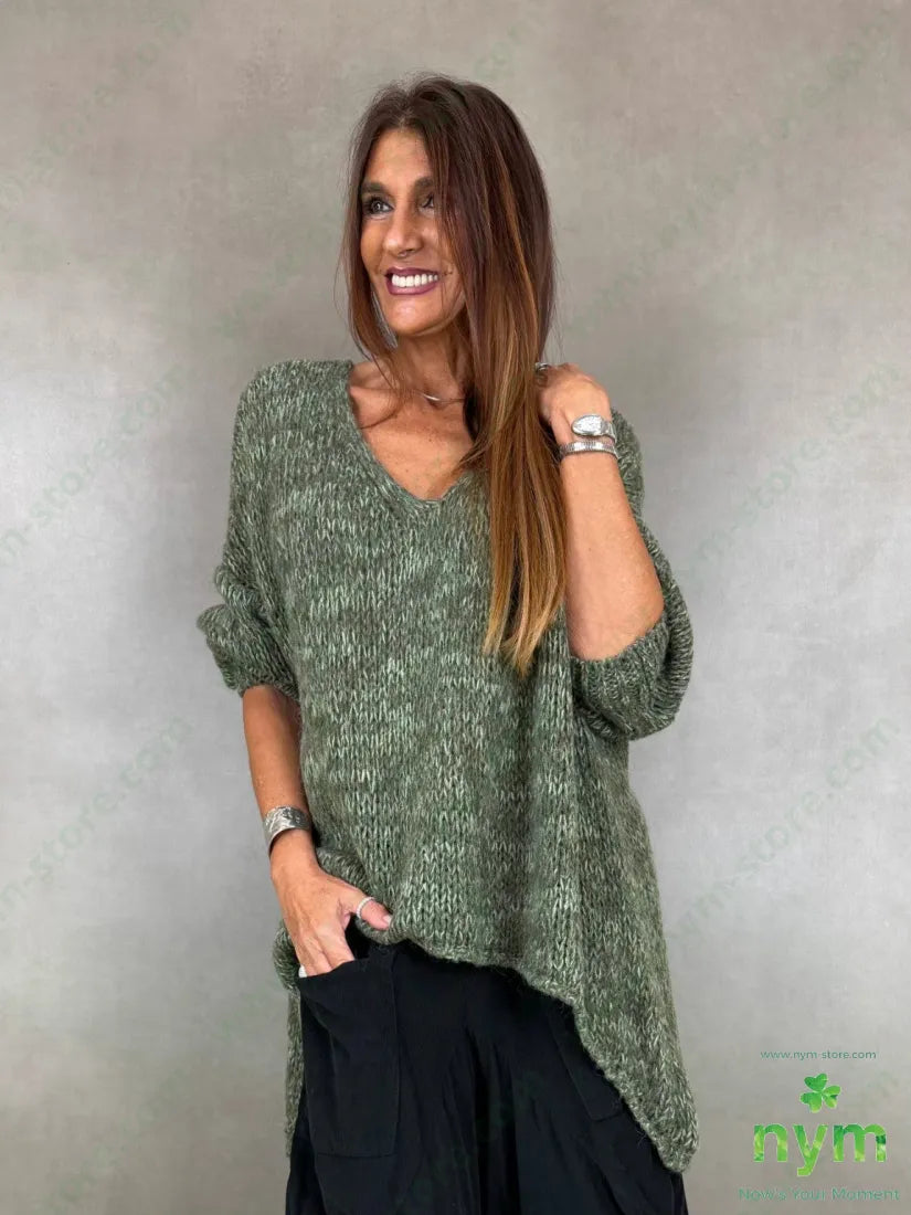 Maglia superover scollo a V effetto tweed 38ac29pa14pl12wp7wo - U / MILITARE / AI26 - MAGLIA