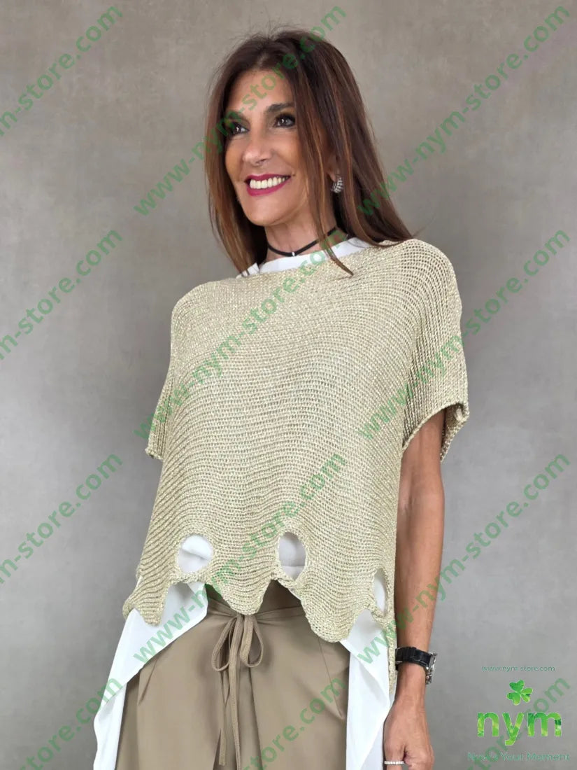 maglia tricot forata fondo 80vi20of - U / ORO / PE26 - MAGLIA