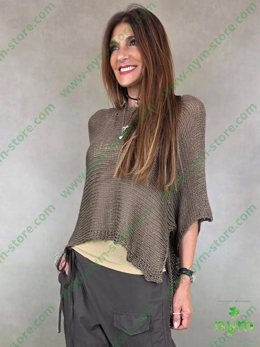 maglia tricot manica corta a scatola 80vi20of - U / MARRONE / PE26 - MAGLIA