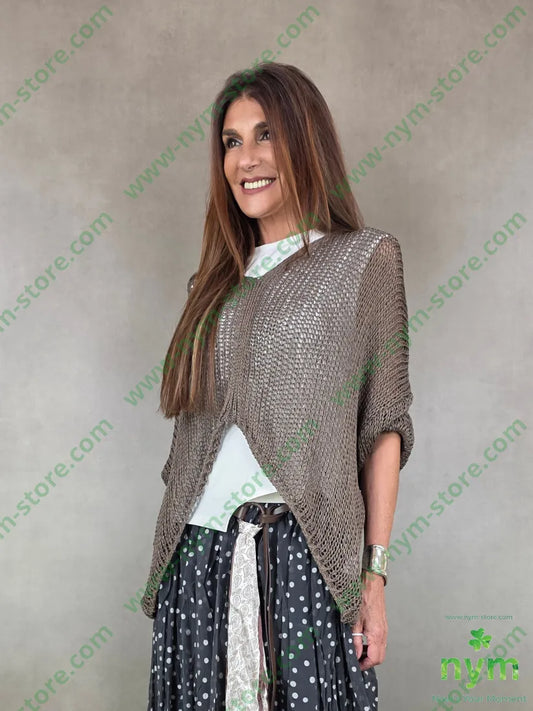 maglia tricot scollo a v corta davanti 100ac - U / MARRONE / PE26 - MAGLIA