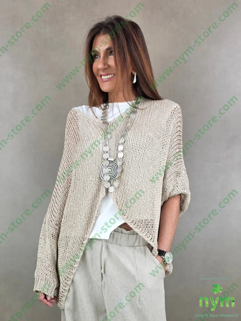 maglia tricot scollo a v corta davanti 100ac - U / SABBIA / PE26 - MAGLIA