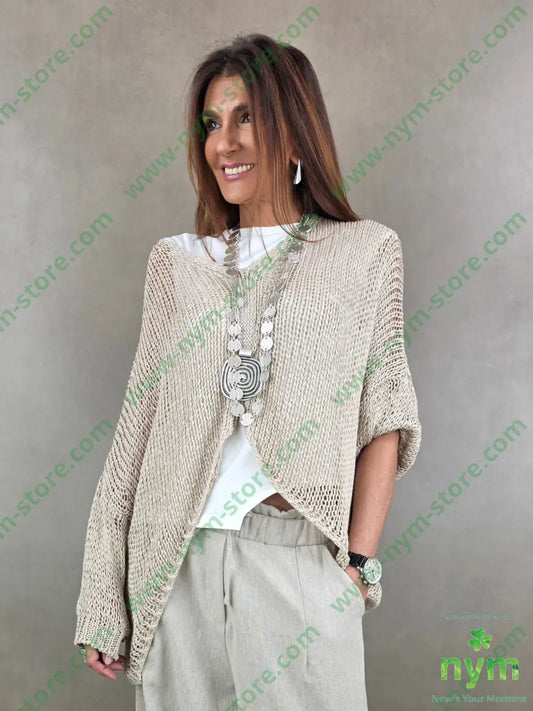 maglia tricot scollo a v corta davanti 100ac - U / SABBIA / PE26 - MAGLIA