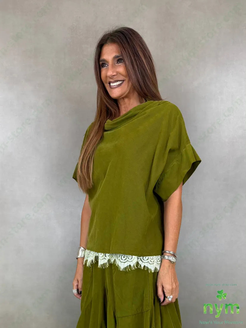 Maglia velluto a costina mezza manica 100co - U / OLIO / AI26 - MAGLIA
