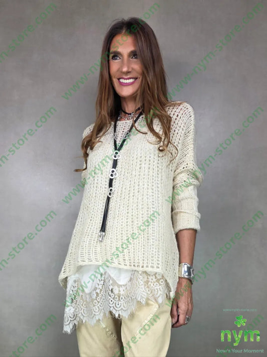 maglione traforato manica coste 56pc30ny7wo7vi U / BEIGE / AI25 MAGLIA