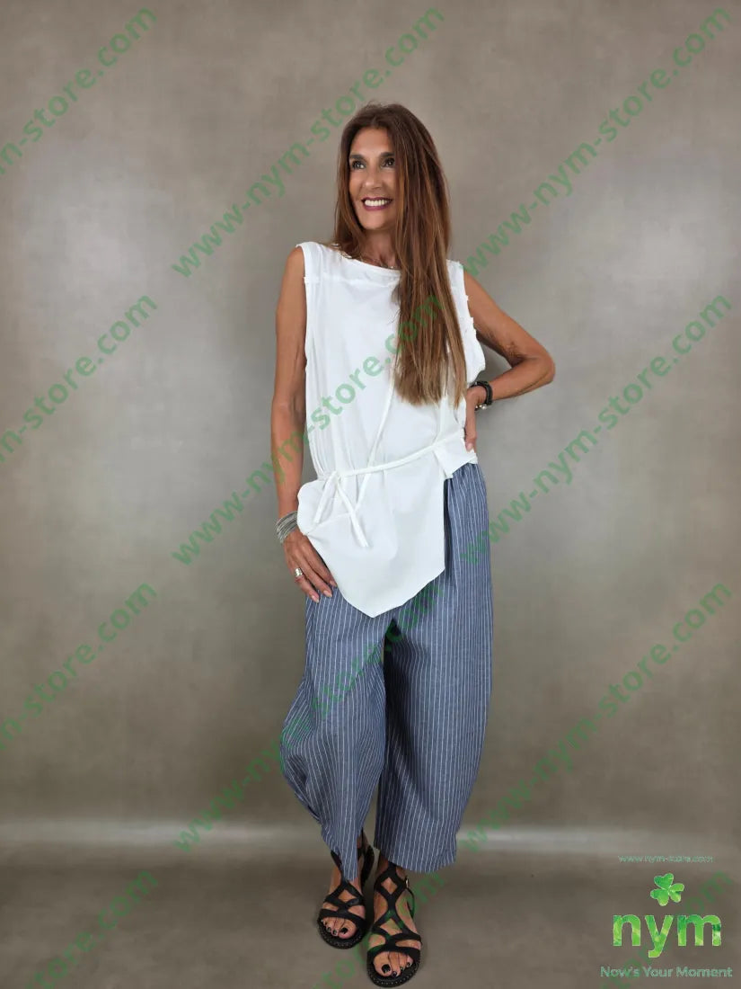 pant cotone gessato soffietto fdo 100co - PANTALONE