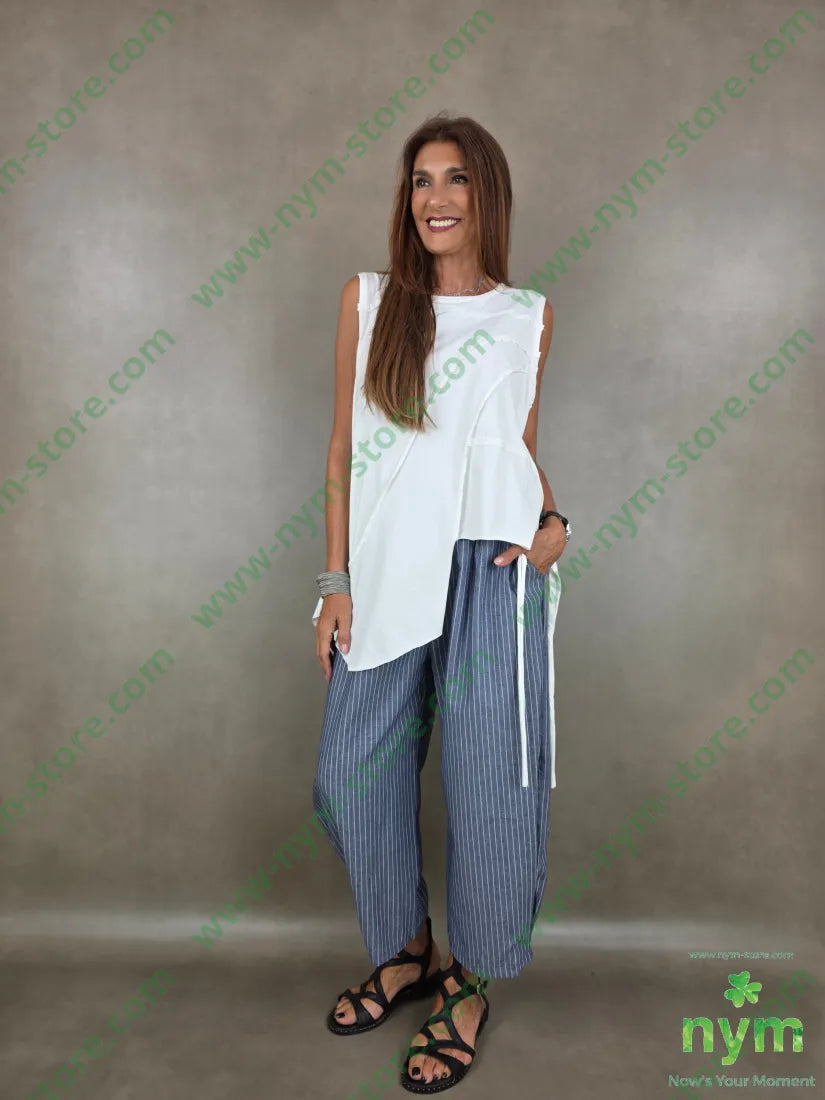 pant cotone gessato soffietto fdo 100co - PANTALONE