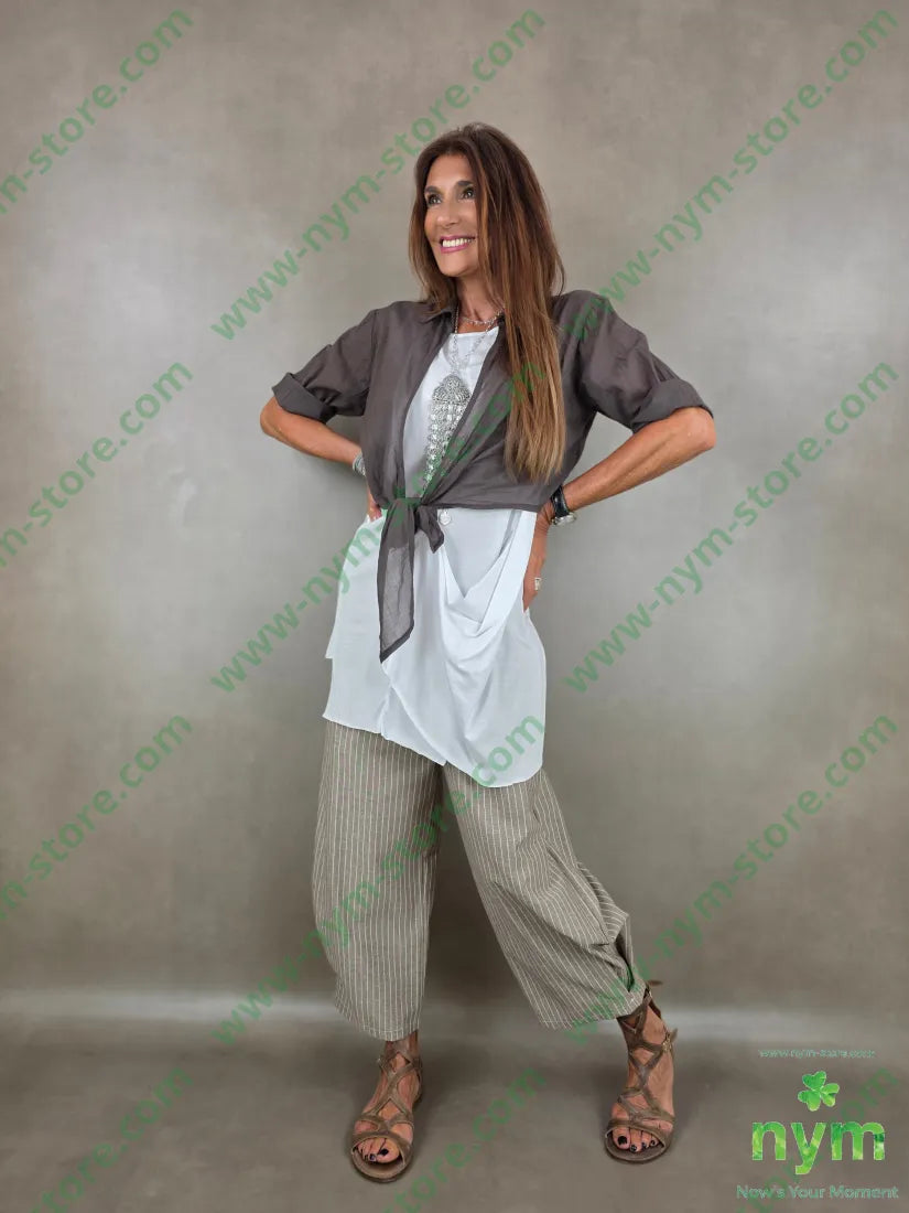 pant cotone gessato soffietto fdo 100co - PANTALONE