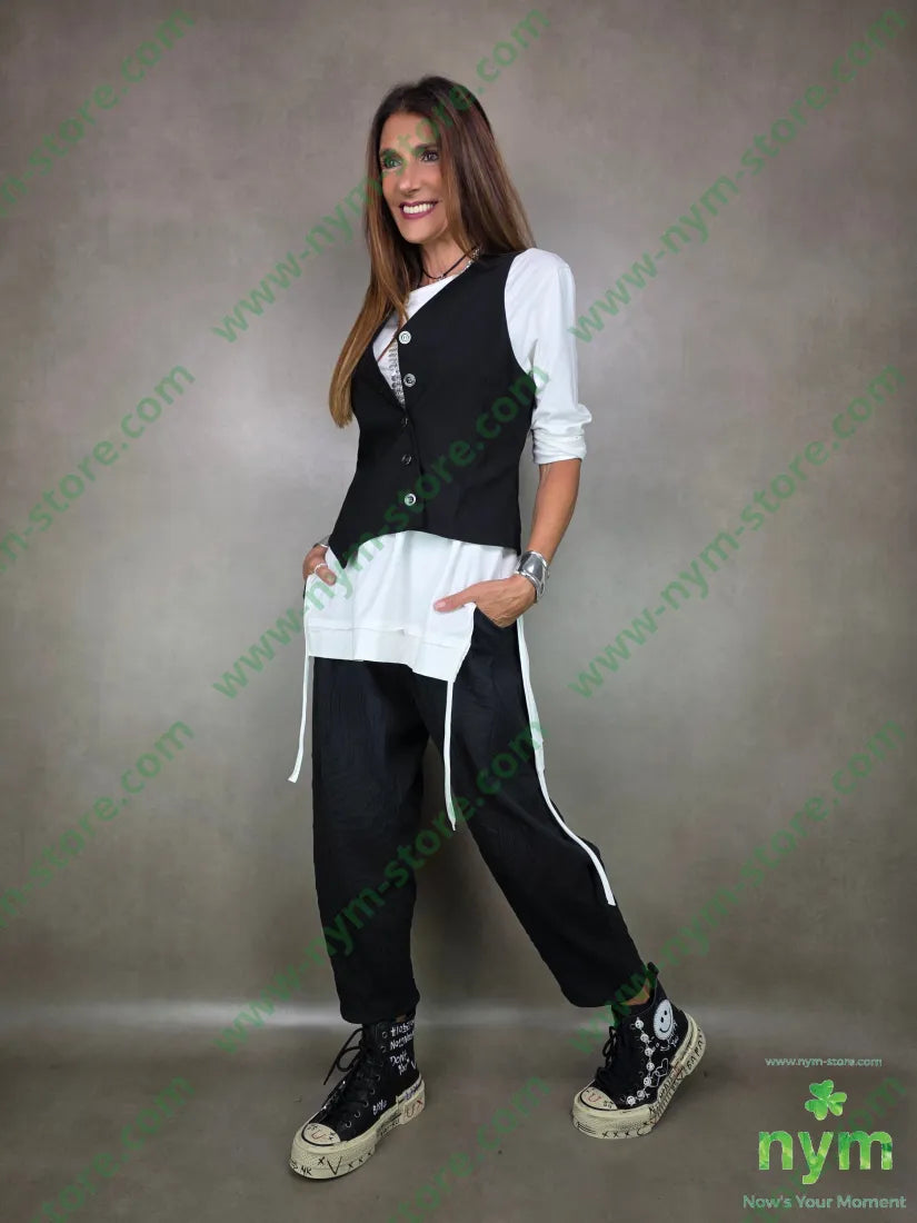 pant dettaglio imbuto tessuto a maglia 53pl46co1ea U / NERO / AI25 PANTALONE