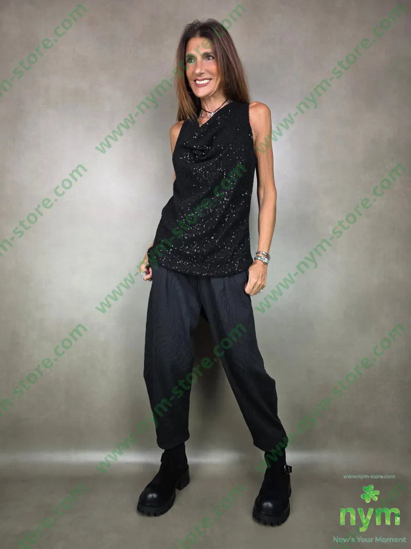 pant dettaglio imbuto tessuto a maglia 53pl46co1ea U / NERO / AI25 PANTALONE