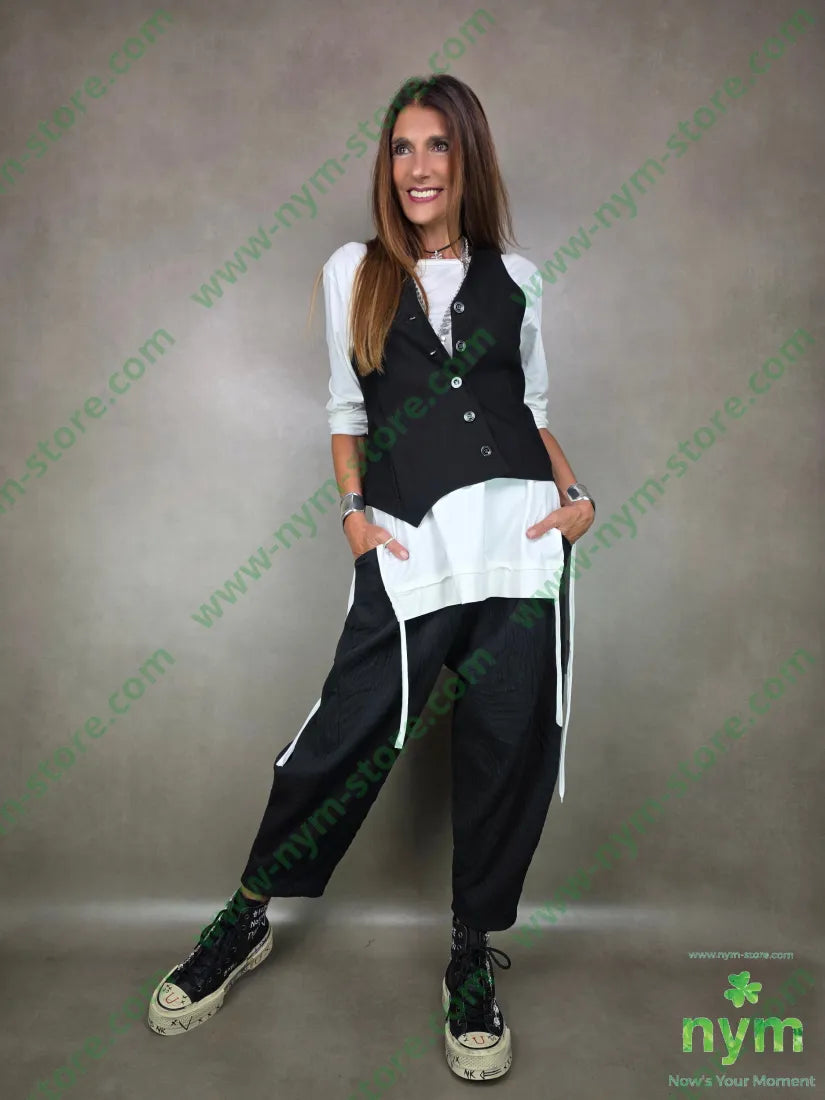 pant dettaglio imbuto tessuto a maglia 53pl46co1ea U / NERO / AI25 PANTALONE