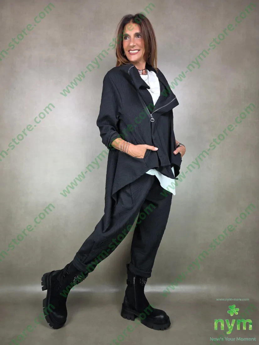 pant dettaglio imbuto tessuto a maglia 53pl46co1ea U / NERO / AI25 PANTALONE