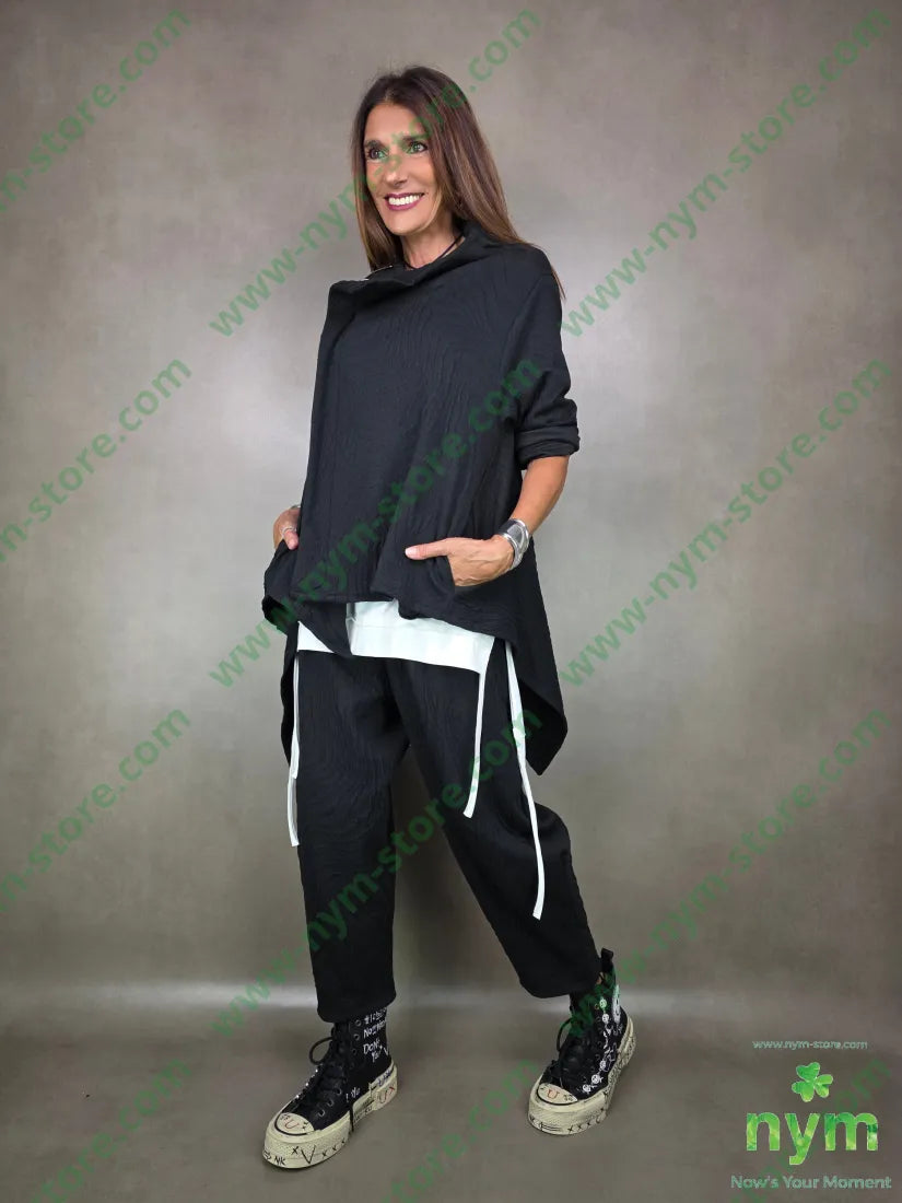 pant dettaglio imbuto tessuto a maglia 53pl46co1ea U / NERO / AI25 PANTALONE