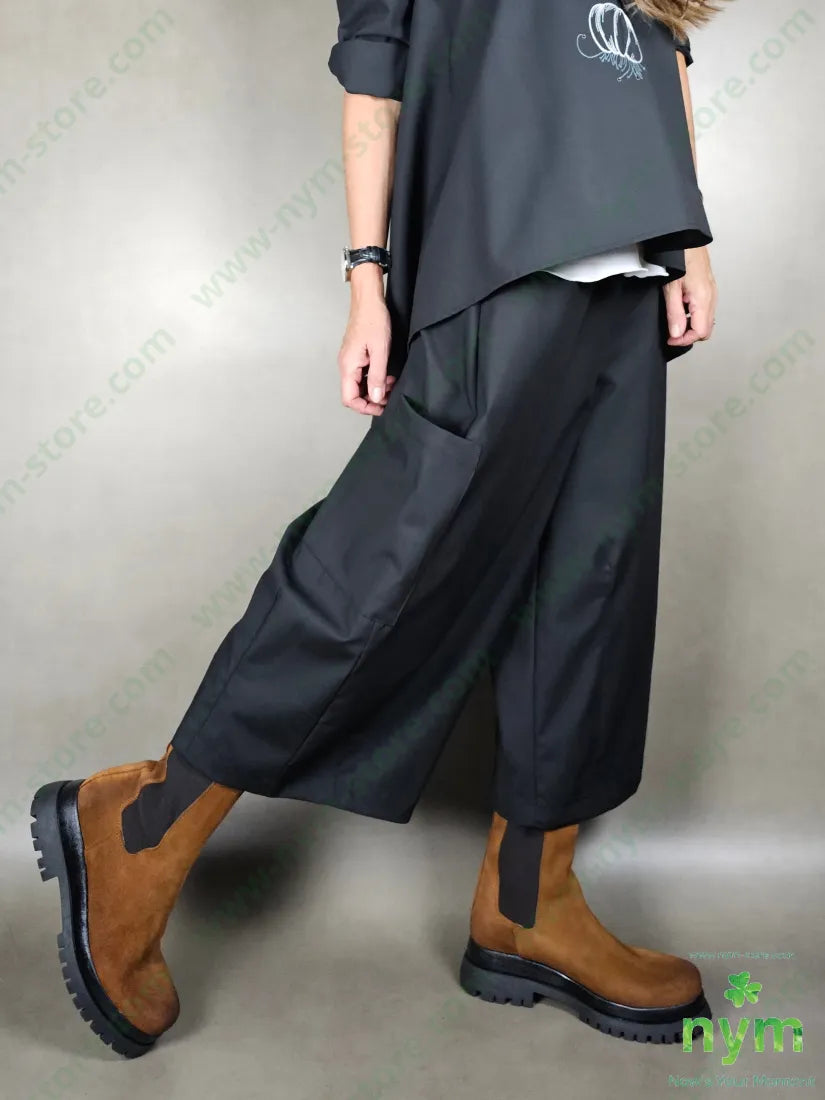 pant gaucho tache gamba 64pl33vi3ea U / NERO / PE25 PANTALONE