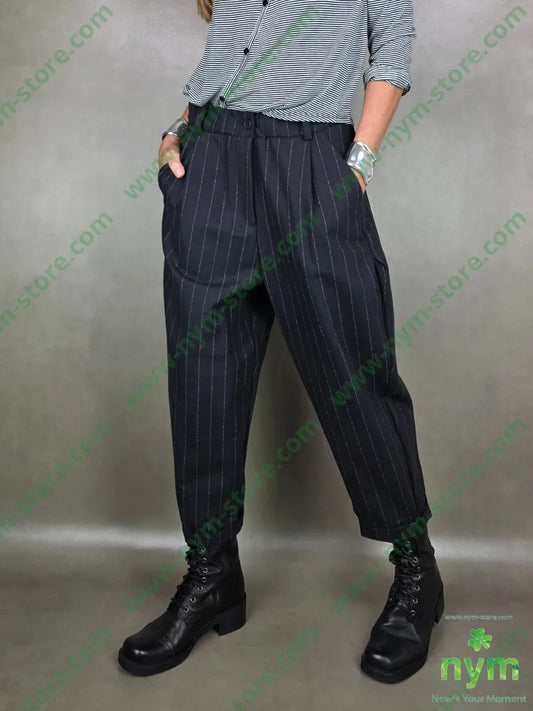 pant gessato pinces gamba 69co26pl5af U / NERO / AI25 PANTALONE