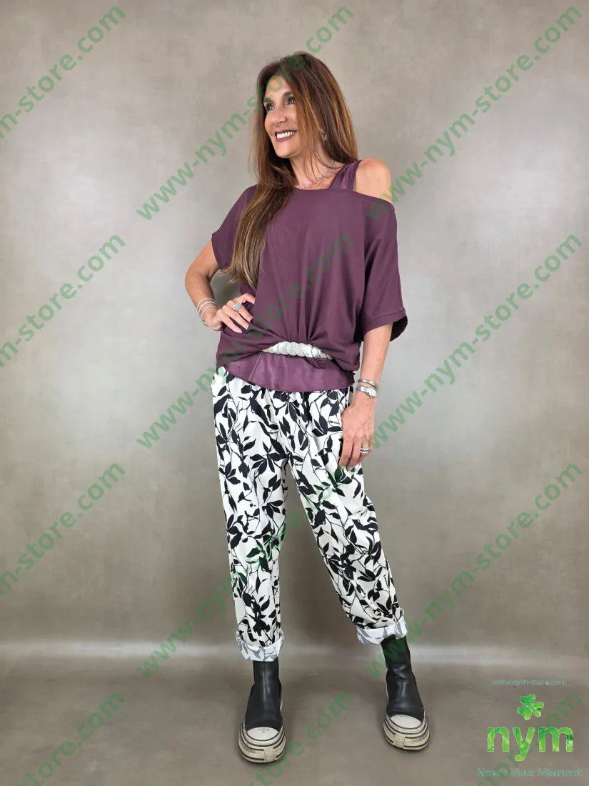 panta base panna con foglie 97co3ea - U / PANNA / PE26 - PANTALONE
