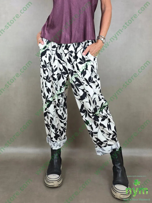 panta base panna con foglie 97co3ea - U / PANNA / PE26 - PANTALONE