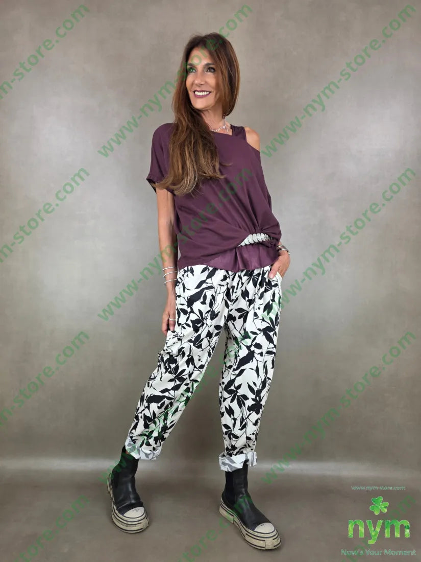 panta base panna con foglie 97co3ea - U / PANNA / PE26 - PANTALONE