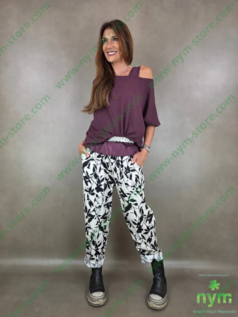 panta base panna con foglie 97co3ea - U / PANNA / PE26 - PANTALONE