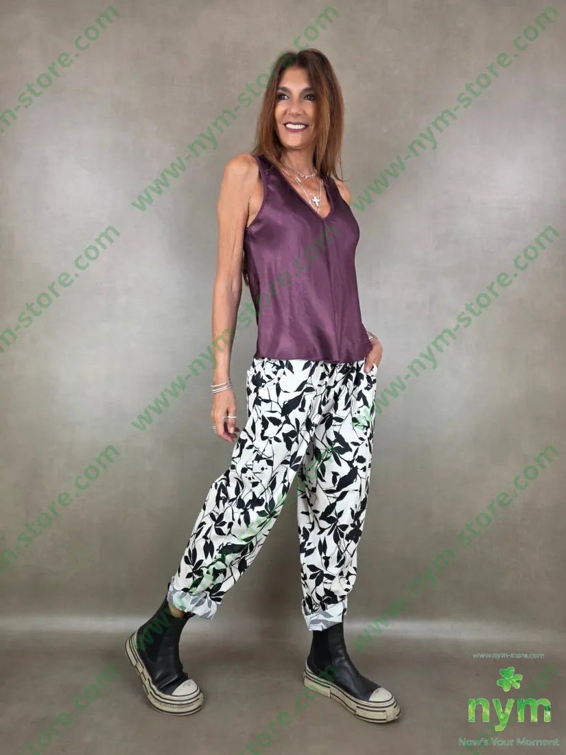 panta base panna con foglie 97co3ea - U / PANNA / PE26 - PANTALONE