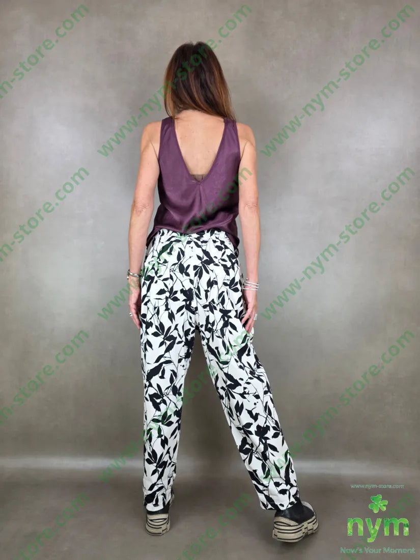 panta base panna con foglie 97co3ea - U / PANNA / PE26 - PANTALONE