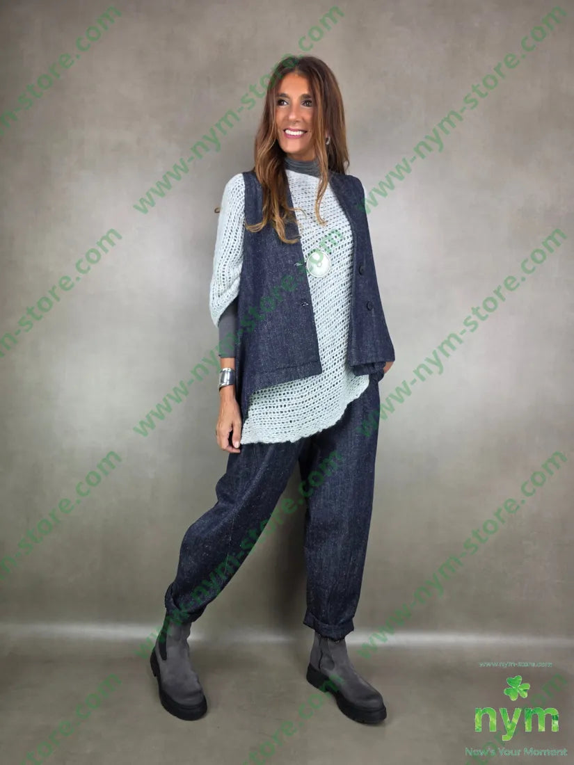 panta denim lavato dettaglio imbuto 100co PANTALONE