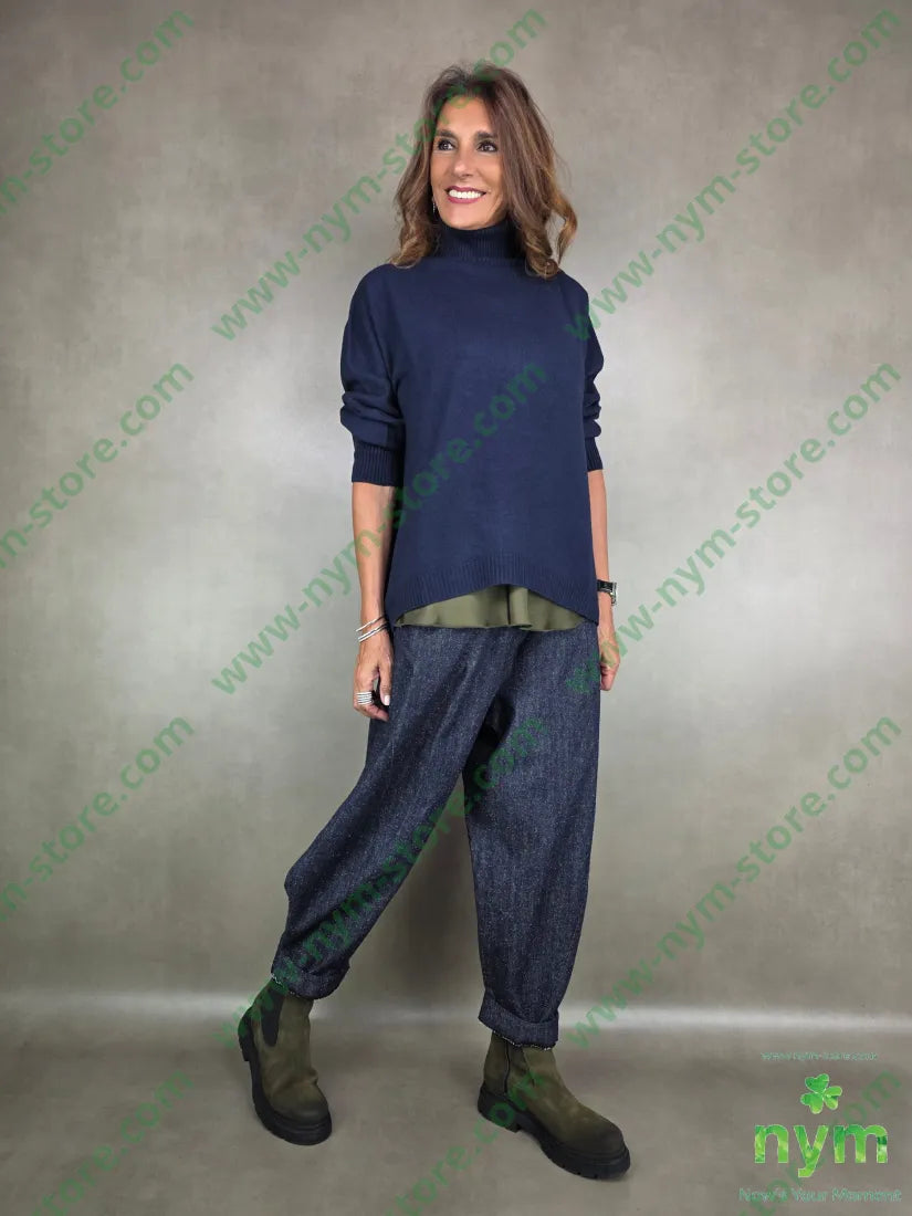 panta denim lavato dettaglio imbuto 100co PANTALONE