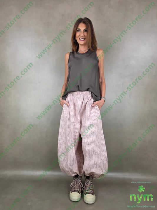 panta gessato a tratti ela fondo 97co3ea - U / ROSA / PE26 - PANTALONE