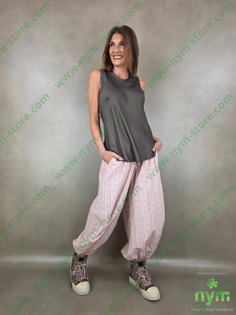 panta gessato a tratti ela fondo 97co3ea - U / ROSA / PE26 - PANTALONE