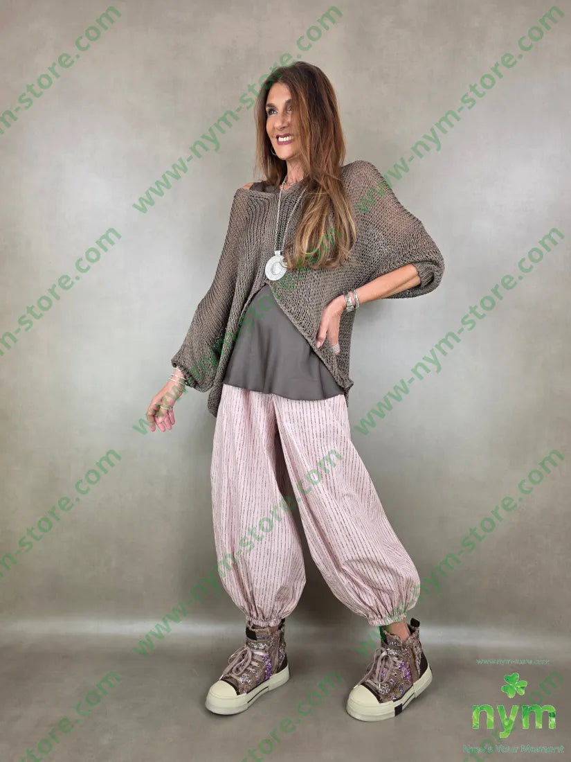 panta gessato a tratti ela fondo 97co3ea - U / ROSA / PE26 - PANTALONE