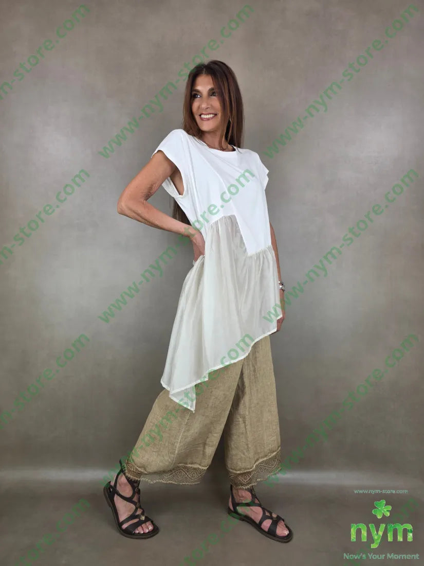 panta lino pizzo fondo 100li - U / CAMMELLO / PE26 - PANTALONE