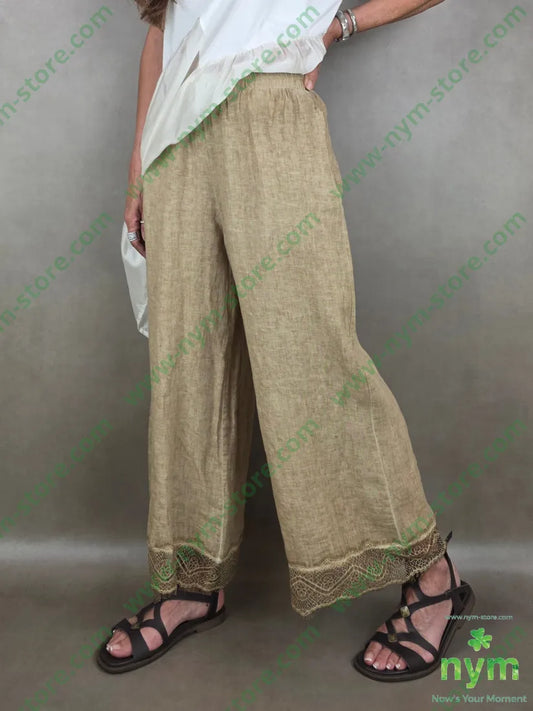 panta lino pizzo fondo 100li - U / CAMMELLO / PE26 - PANTALONE