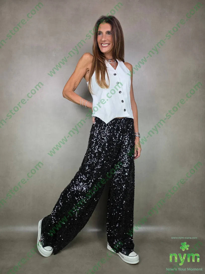 panta paillettes 100pl U / NERO / AI25 PANTALONE