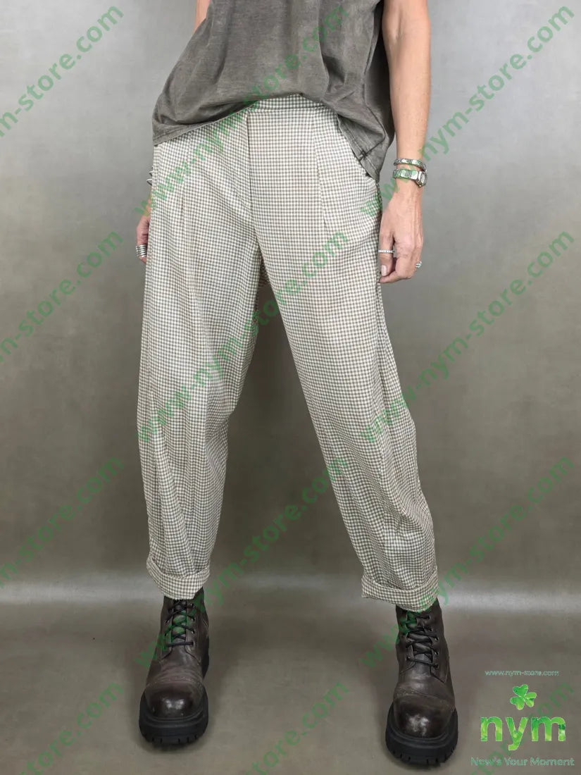 panta tessuto vichy cotone imbuto 100co U / BEIGE / PE26 PANTALONE