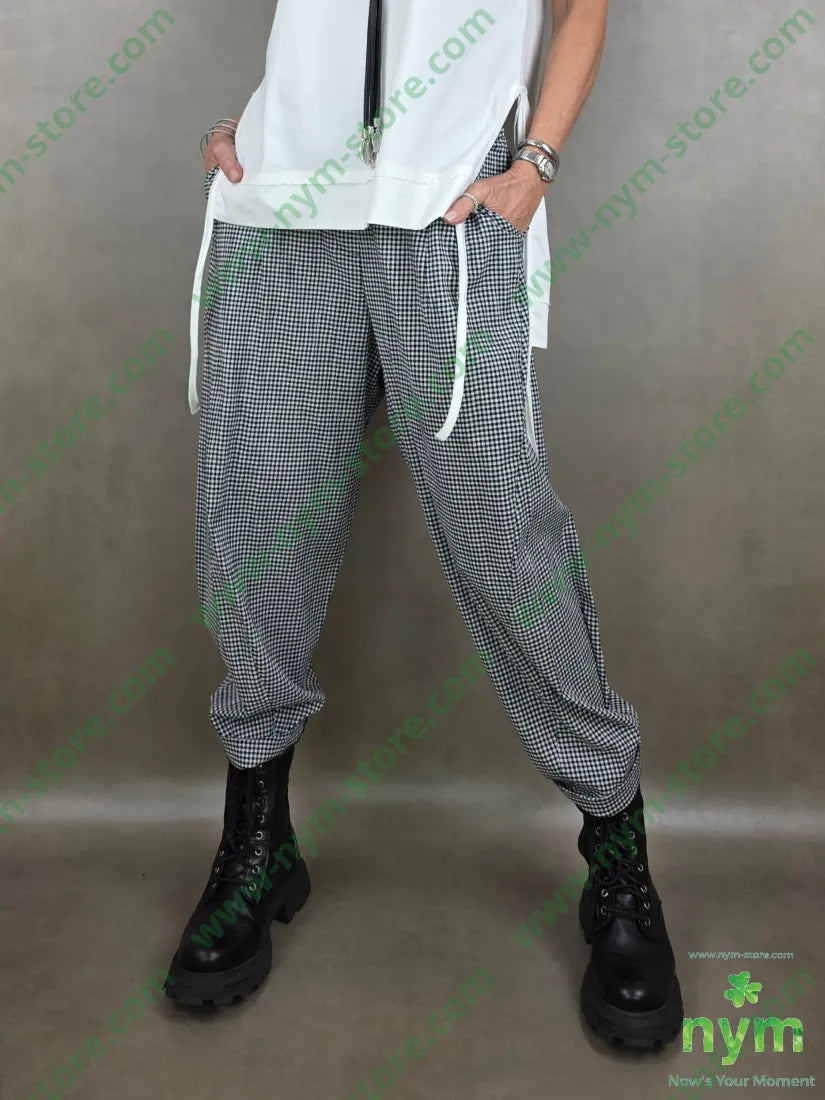 panta tessuto vichy cotone imbuto 100co U / NERO / PE26 PANTALONE