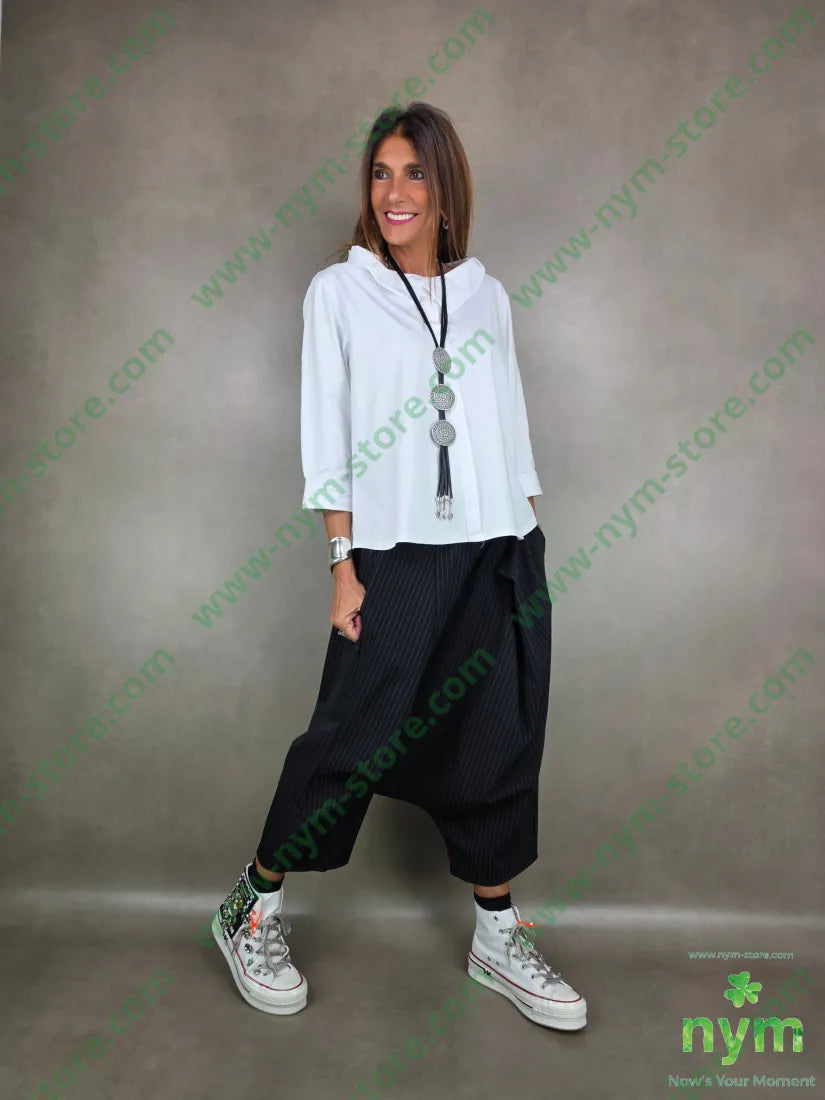 pantagonna con pieghe gessato 93ny6ea U / NERO / AI25 PANTALONE