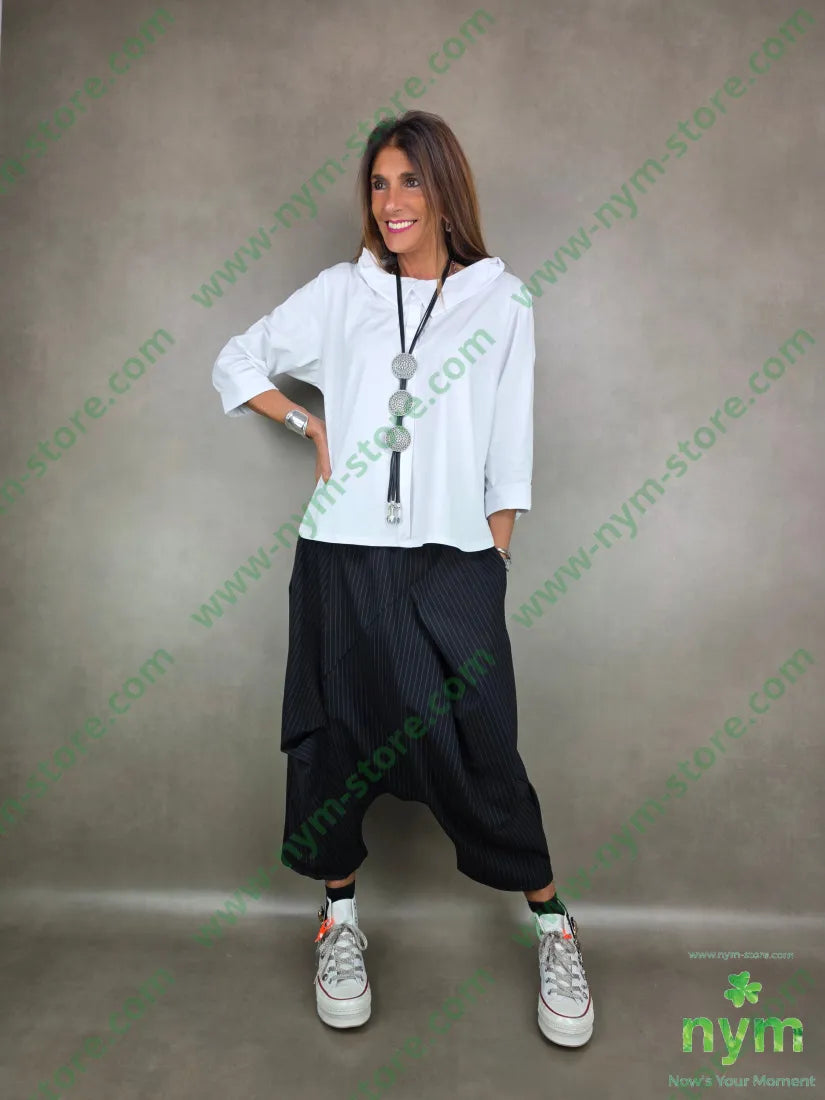 pantagonna con pieghe gessato 93ny6ea U / NERO / AI25 PANTALONE