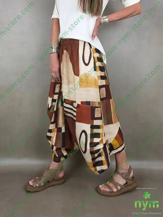 pantagonna fantasia astratta 55vi40pl5ea - U / TABACCO / PE26 - PANTALONE